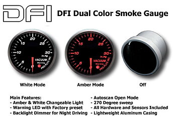 DFI AMBER/WHITE SMOKE LENS GAUGE 52MM - VACUUM (BAR)