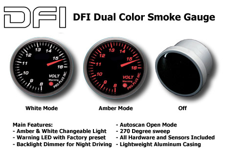 DFI AMBER/WHITE SMOKE LENS GAUGE 52MM - VOLT