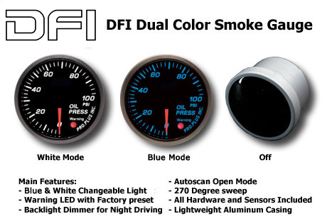 DFI BLUE/WHITE SMOKE LENS GAUGE 52MM - OIL PRESSURE (BAR)