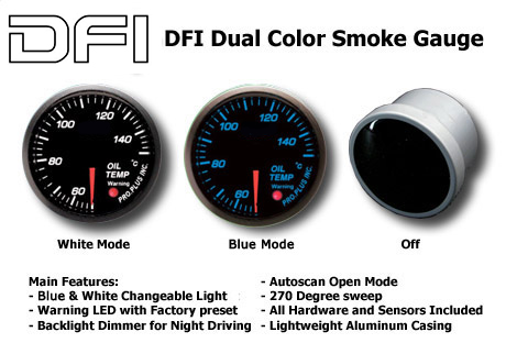 DFI BLUE/WHITE SMOKE LENS GAUGE 52MM - OIL TEMPERATURE