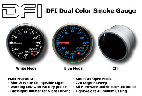 DFI BLUE/WHITE SMOKE LENS GAUGE 52MM - TURBO-BOOST (BAR)