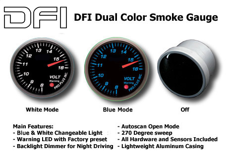 DFI BLUE/WHITE SMOKE LENS GAUGE 52MM - VOLT