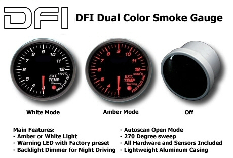 DFI SMOKE LENS GAUGE 52MM - EXHAUST GAS TEMP. RED/WHITE