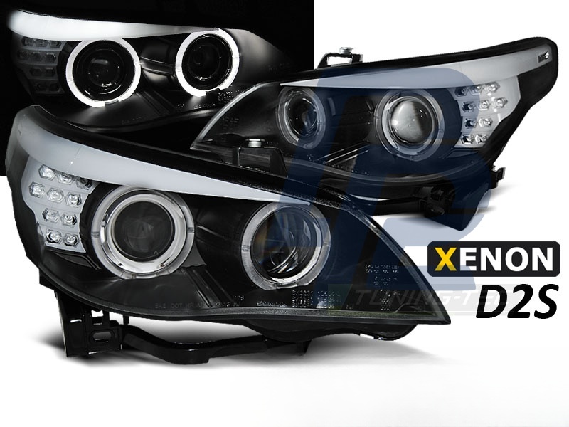 Xenon D2S Angel Eyes Headlights Black LED Indicator for BMW E60/E61 2003–2004 - 3
