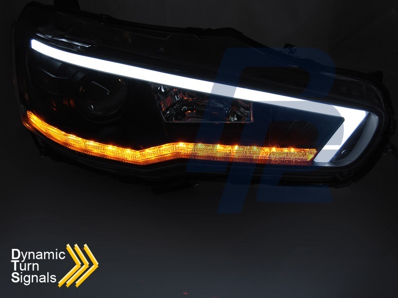 Headlights for Mitsubishi Lancer 8 2008–2016 Tube Light Sequential Black - 4