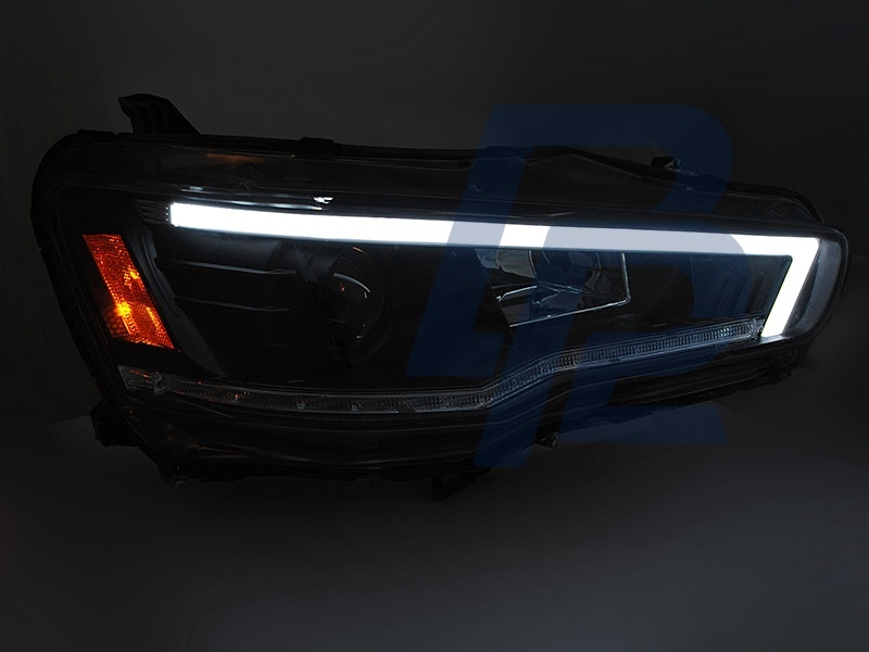 Headlights for Mitsubishi Lancer 8 2008–2016 Tube Light Sequential Black - 3