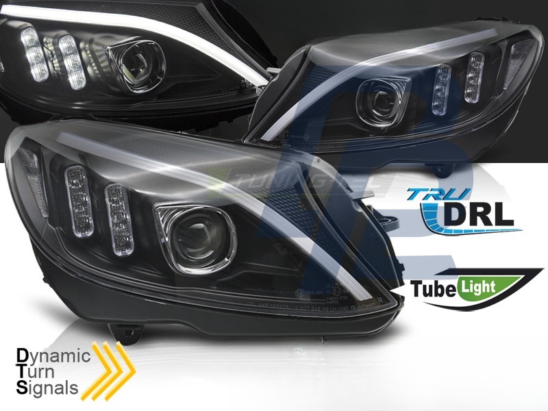 Headlights Tube LED Black for Mercedes W205 2014–2018 - 2