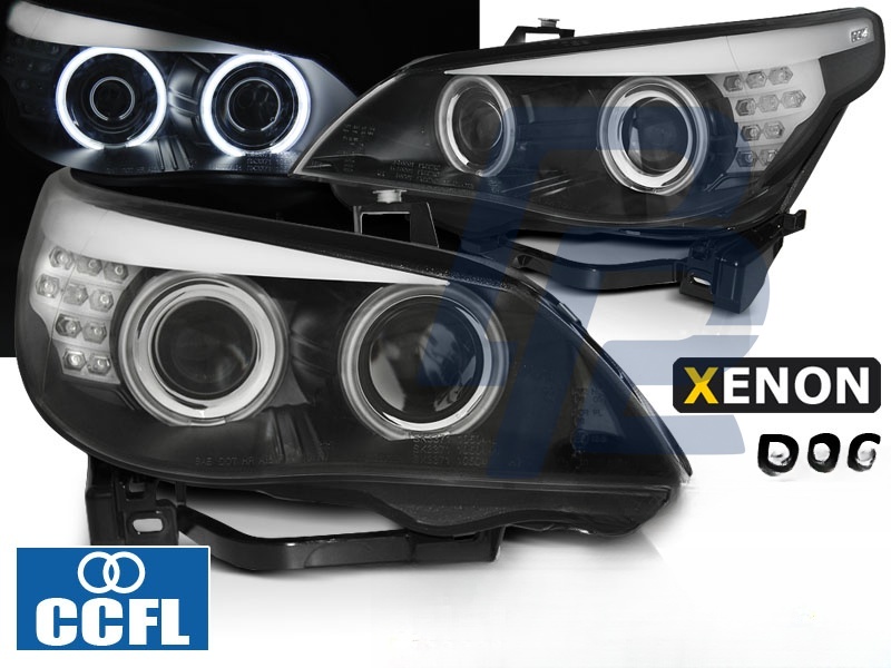 Xenon D2S Headlights CCFL Angel Eyes Black LED Indicator for BMW E60/E61 2003–2004 - 2