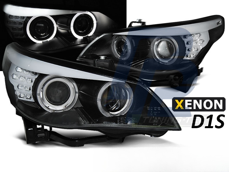 Xenon D1S Angel Eyes Headlights Black LED Indicator for BMW E60/E61 2005–2007 - 3