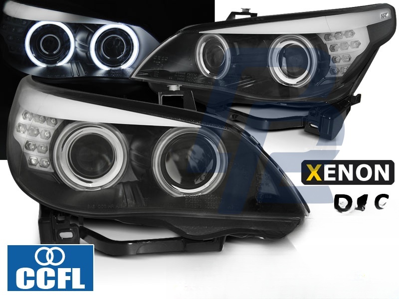 Xenon D1S Headlights CCFL Angel Eyes Black LED Indicator for BMW E60/E61 2005–2007 - 2