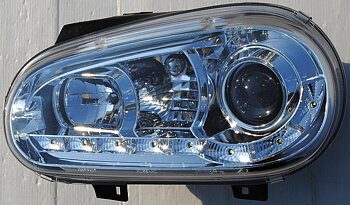 VW GOLF IV R8 STIL LED STRÅLKASTARE KROMADE V2