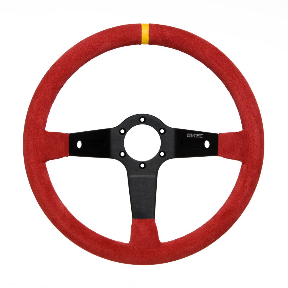 LTEC 3-SPOKE STEERING WHEEL RED SUEDE 90MM DISH 35CM