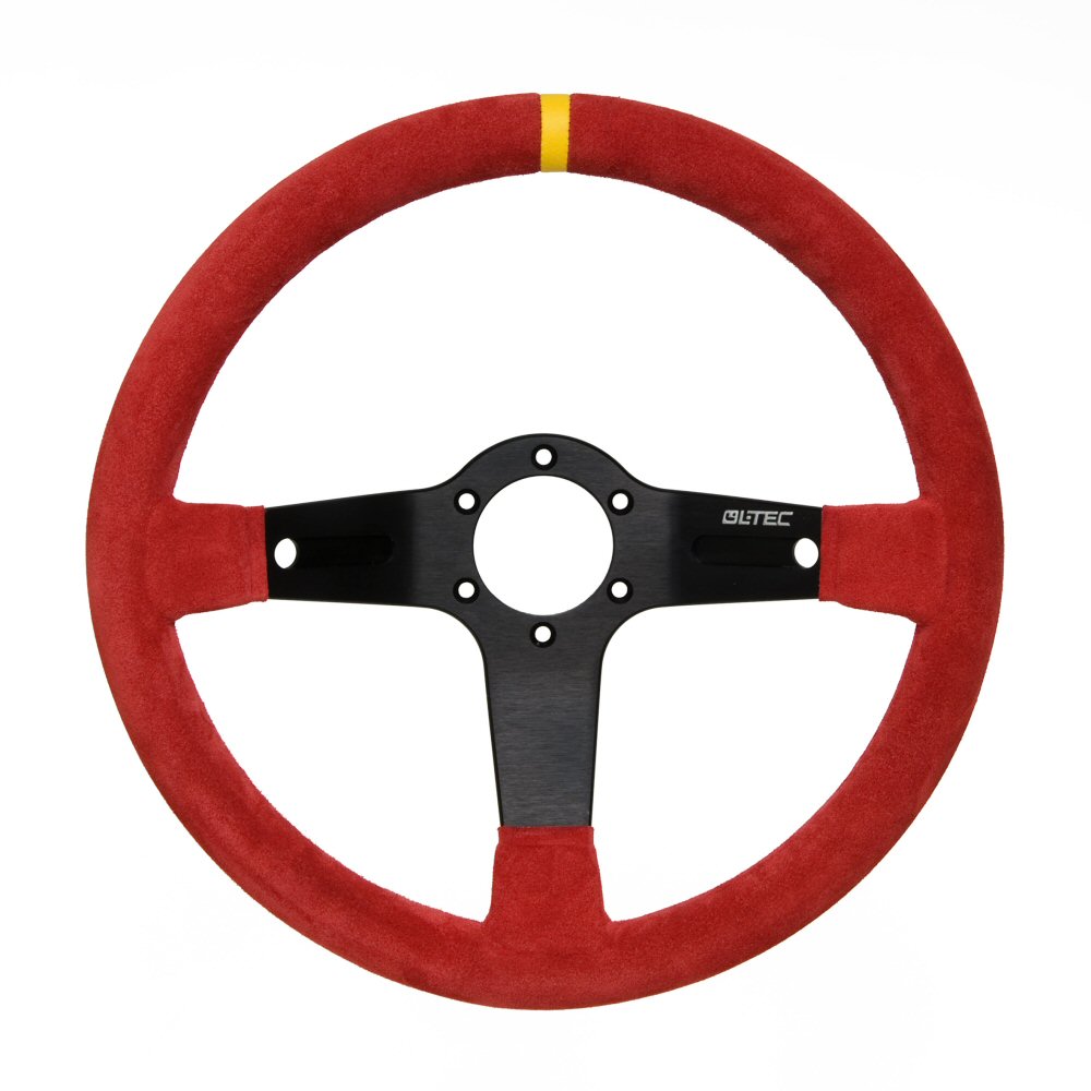 LTEC 3-SPOKE STEERING WHEEL RED SUEDE 65MM DISH 35CM