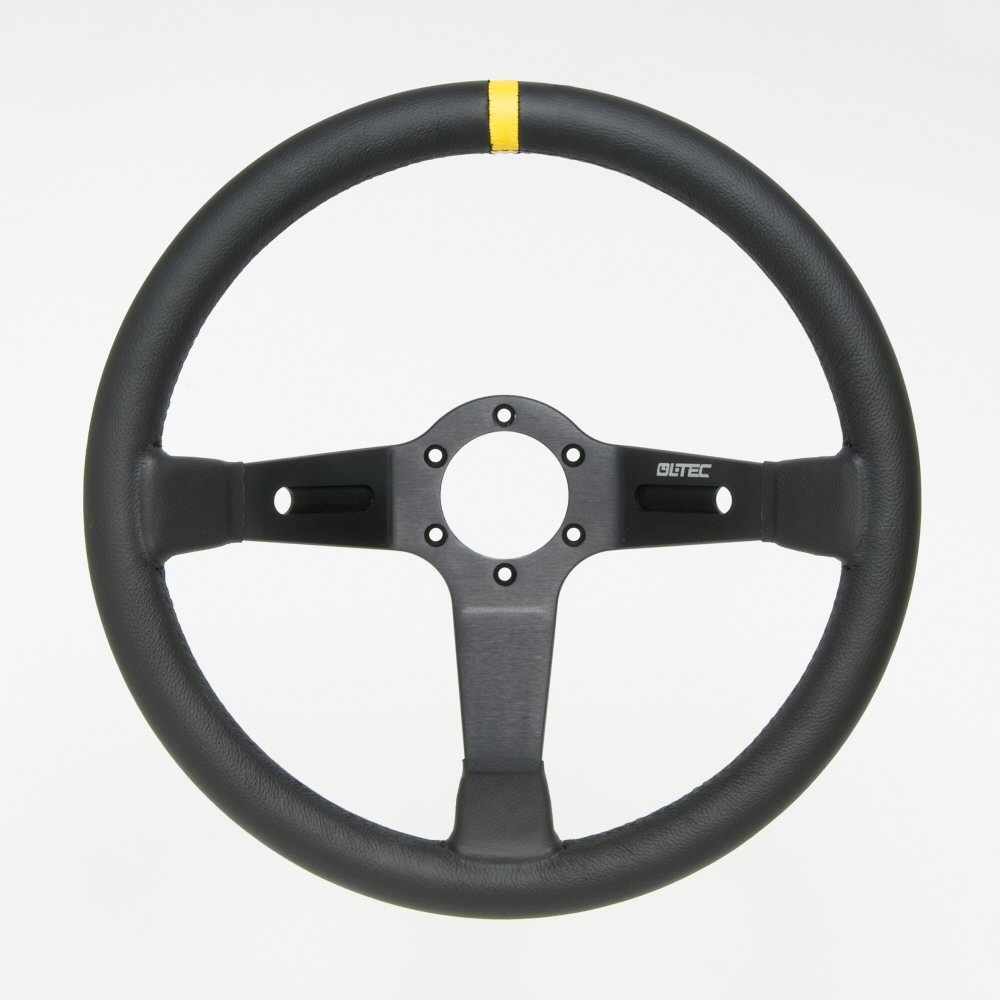 LTEC 3-SPOKE STEERING WHEEL BLACK LEATHER 90MM DISH 35CM