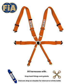 LTEC 6-POINT FIA SEATBELT MAGNUM FULL 3 INCH ORANGE