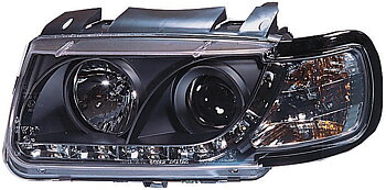 VW POLO 6N 95-99 R8 STIL LED STRÅLKASTARE SVARTA V1