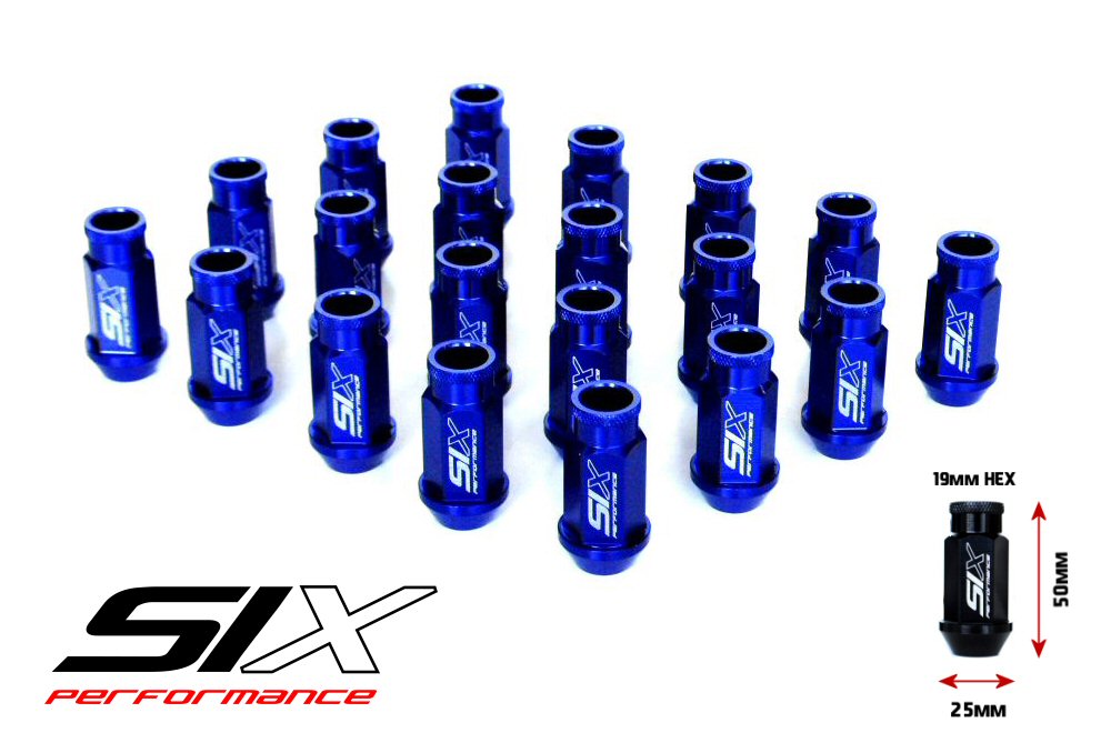 SIX LIGHTWEIGHT ALU 7075 LUG NUTS 50MM 12X1.50 BLUE V2 20X