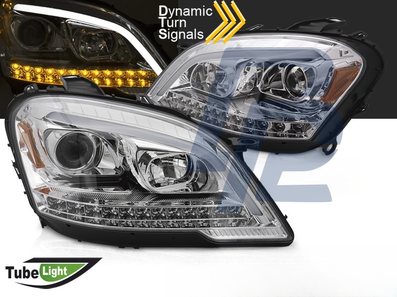 Headlights Tube Light Chrome Sequential for Mercedes W164 ML M-Class 2009–2011 - 2