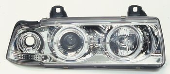 BMW 3 E36 4D CHROME 1-PIECE ANGELEYE HEADLIGHTS