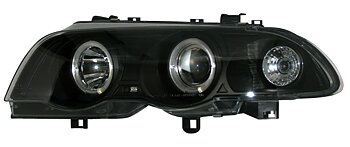 BMW 3 E46 4D 9/98-9/01 BLACK 1-PIECE ANGELEYE HEADLIGHTS