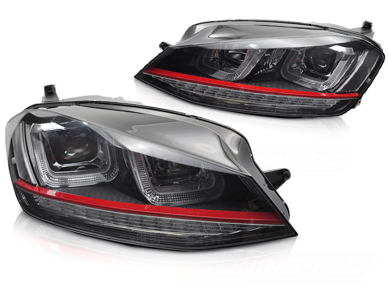 STRÅLKASTARE LIGHT SEQ SVART WITH RÖD LINE TILL VW GOLF 7 2013-2017