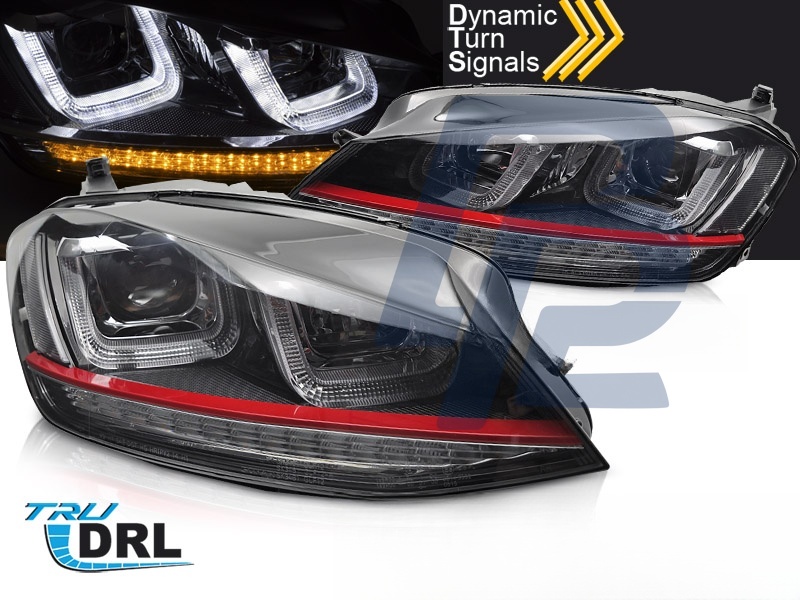 Headlights Light Sequential Black with Red Line for VW Golf 7 2013–2017 - 2