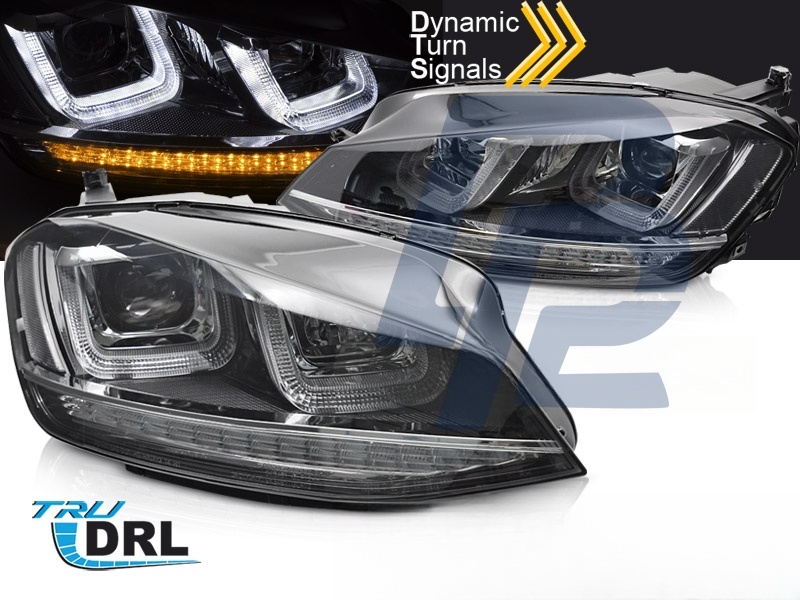 Headlights Light Sequential Black with Chrome Line for VW Golf 7 2013–2017 - 2