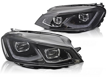 FULL-LED-STRÅLKASTARE LIGHT SVART TILL VW GOLF VII 2014-2017