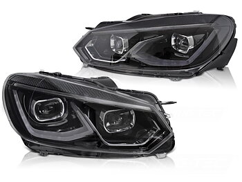 FULL-LED-STRÅLKASTARE SVART TILL VW GOLF 6 2008-2013