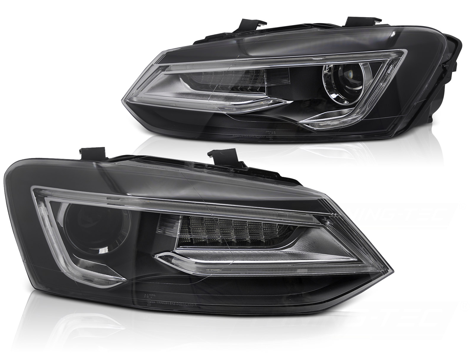 STRÅLKASTARE SVART LED TILL VW POLO V 2009-2017