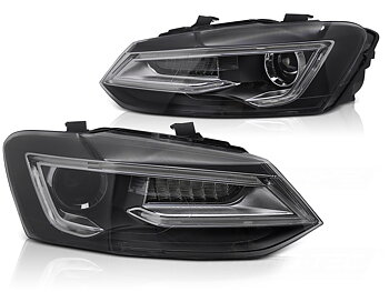 STRÅLKASTARE SVART LED TILL VW POLO V 2009-2017