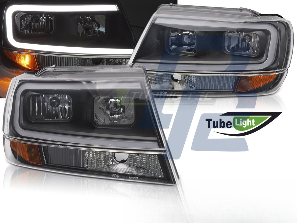 Headlights for Jeep Grand Cherokee 1999–2005 Tube Light Black - 2