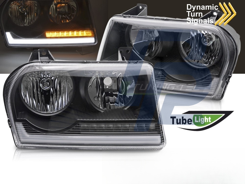 Headlights for Chrysler 300 2005–2008 Tube Light Black - 3