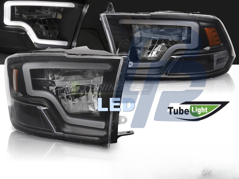 Headlights for Dodge Ram 2009–2018 Tube Light Black LED - 3