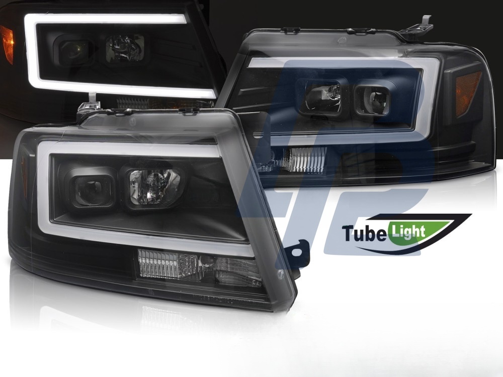 Headlights for Ford F150 Mk 11 2004–2008 Tube LED Black - 4