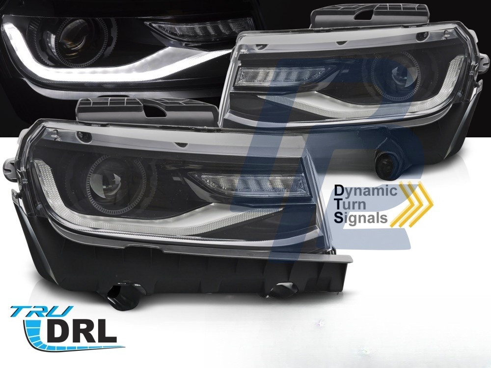 Headlights for Chevrolet Camaro 2013–2015 Tube LED Black - 2