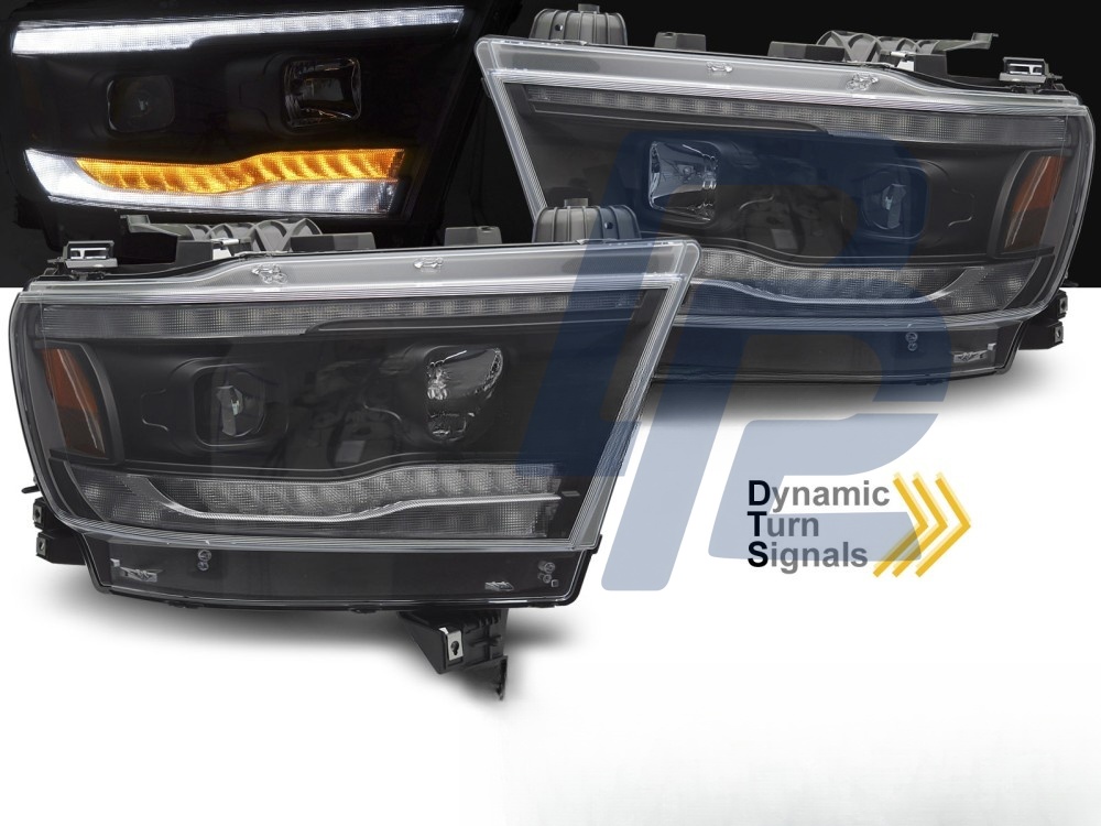 Headlights for Dodge Ram 2019–2022 Black Tube Sequential - 2