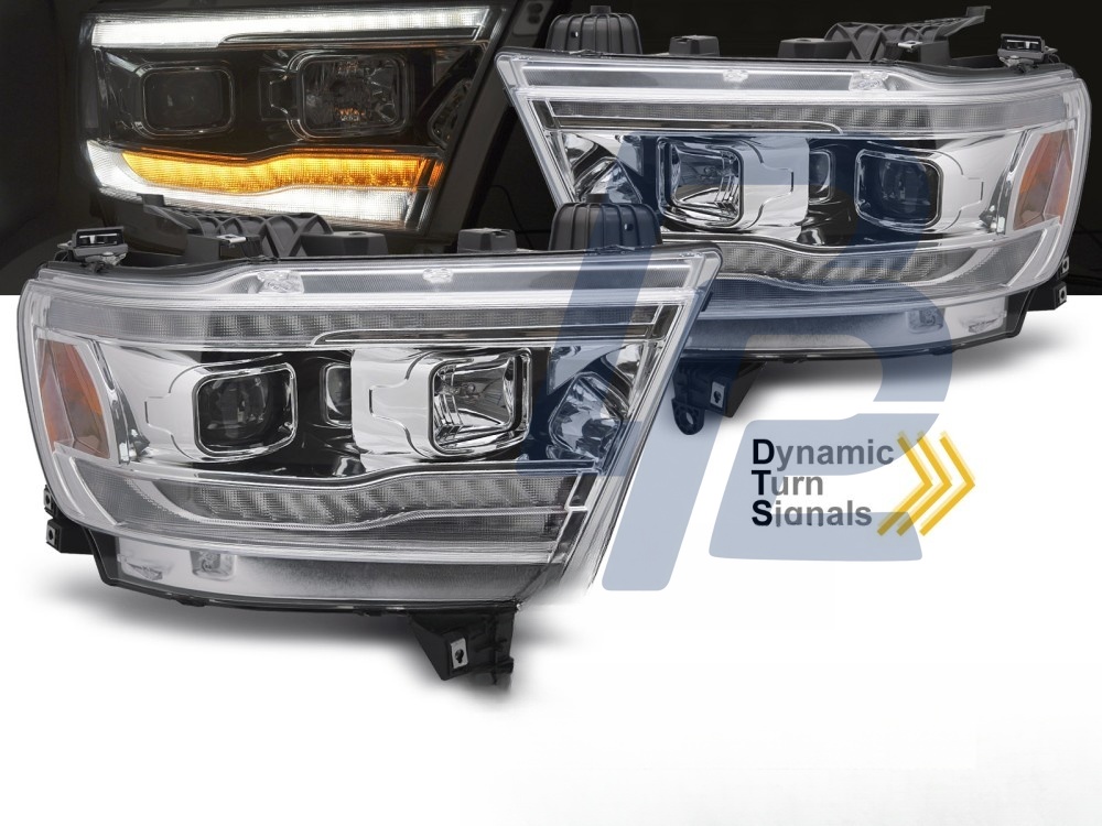 Headlights for Dodge Ram 2019–2022 Chrome Tube Sequential - 2