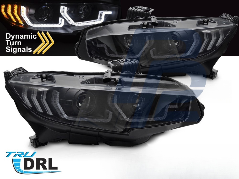 Headlights Black DRL Sequential for Honda Civic X 2016–2021 - 2