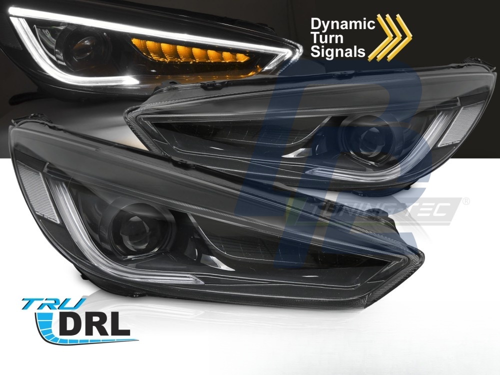 Headlights for Ford Focus MK3 2014–2018 Black LED DRL - 3