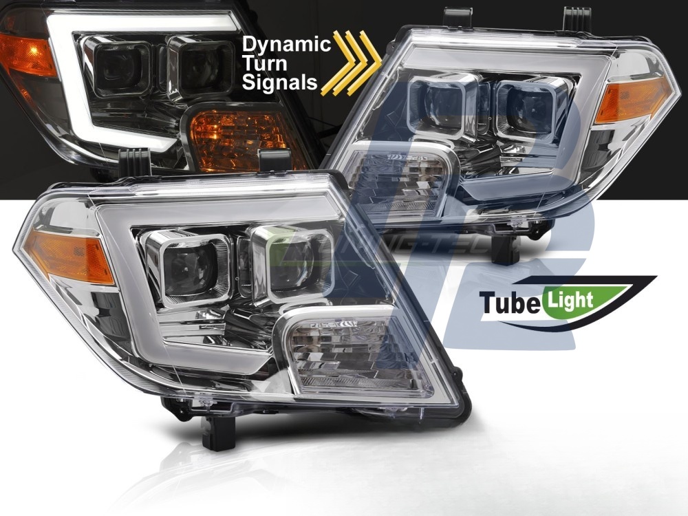 Headlights for Nissan Frontier 2010–2014 Tube Lights Chrome - 5