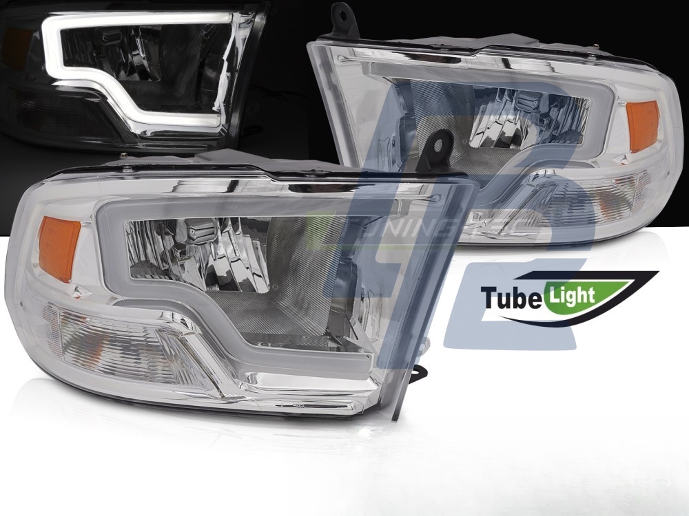 Headlights for Dodge Ram 2009–2018 Tube Light Chrome - 4
