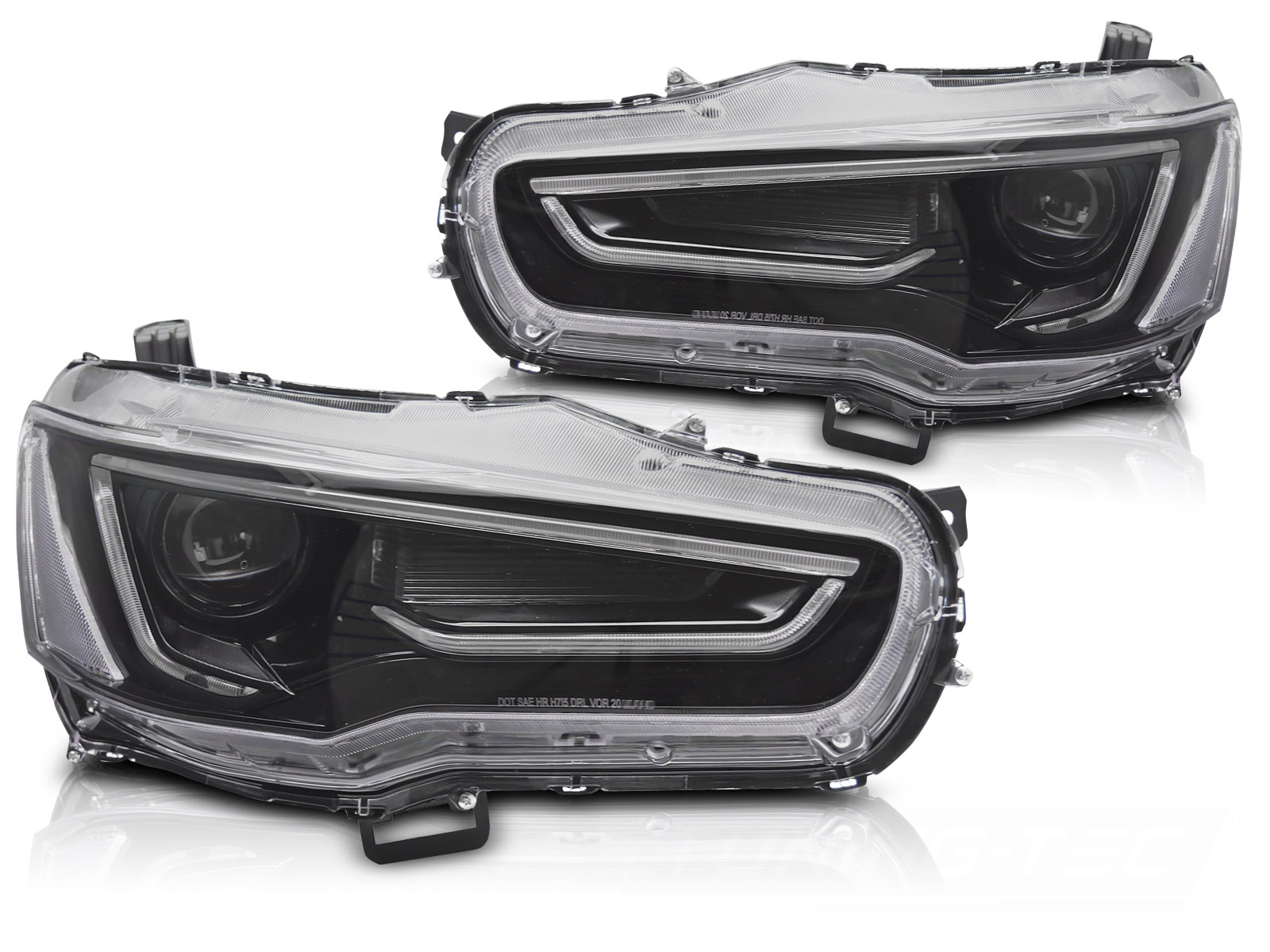 STRÅLKASTARE MITSUBISHI LANCER 8 2008-2016 TUBE LIGHT SVART