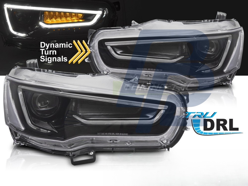 Headlights for Mitsubishi Lancer 8 2008–2016 Tube Light Black - 4