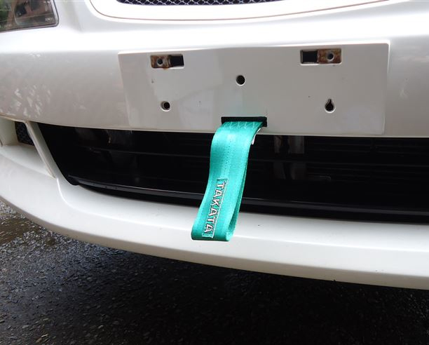 TAKATA TOW STRAP GREEN BOLT-ON 7/16 HARDWARE LENGTH 17CM - 3