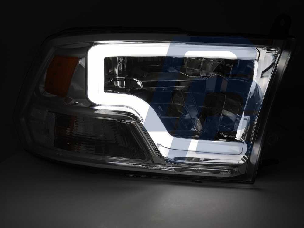 Headlights for Dodge Ram 2009–2018 Tube Light Chrome LED - 3