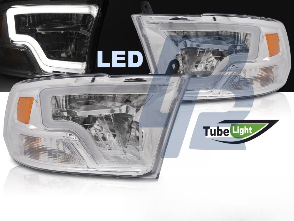 Headlights for Dodge Ram 2009–2018 Tube Light Chrome LED - 2