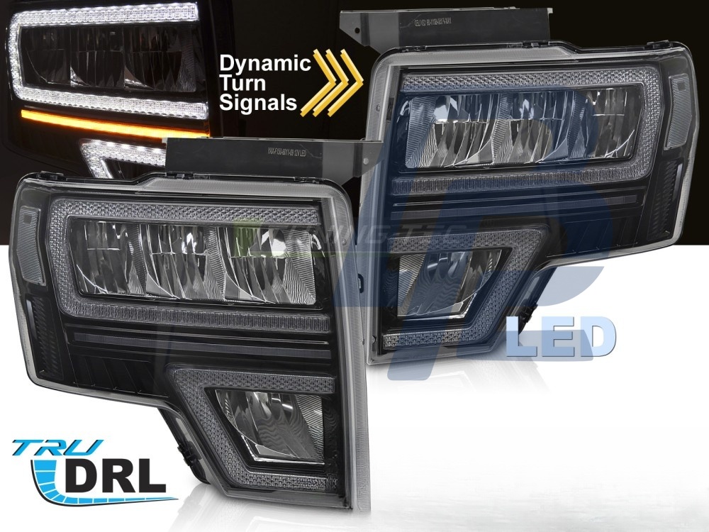 Headlights for Ford F150 MK12 2008–2014 LED DRL Sequential Black - 4