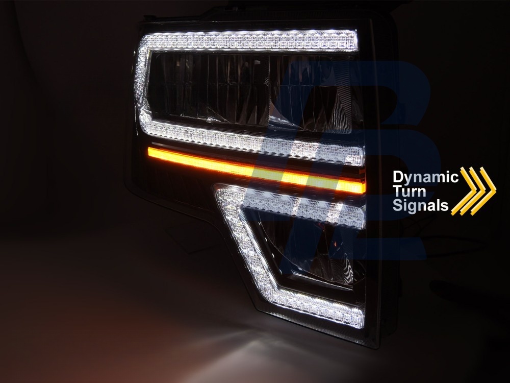 Headlights for Ford F150 MK12 2008–2014 LED DRL Sequential Black - 2