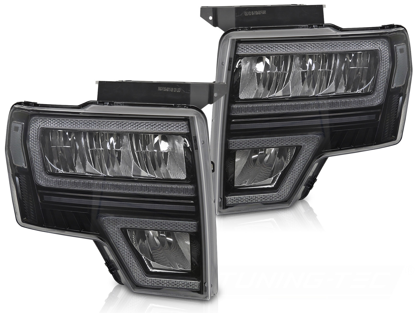 STRÅLKASTARE FORD F150 MK12 2008-2014 LED DRL SEQ SVART